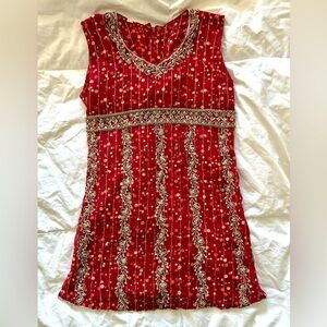 Vintage sequin beaded and embroidered Red and gold fairy top